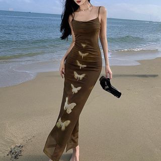 Faiar - Spaghetti Strap Scoop Neck Butterfly Print Maxi Sheath Dress | YesStyle Faiar - Spaghetti Strap Scoop Neck Butterfly Print Maxi Sheath Dress | YesStyle