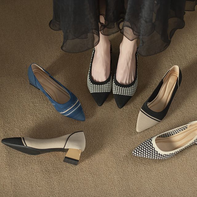 FRAISO-Block-Heel Pointed Woven Pumps