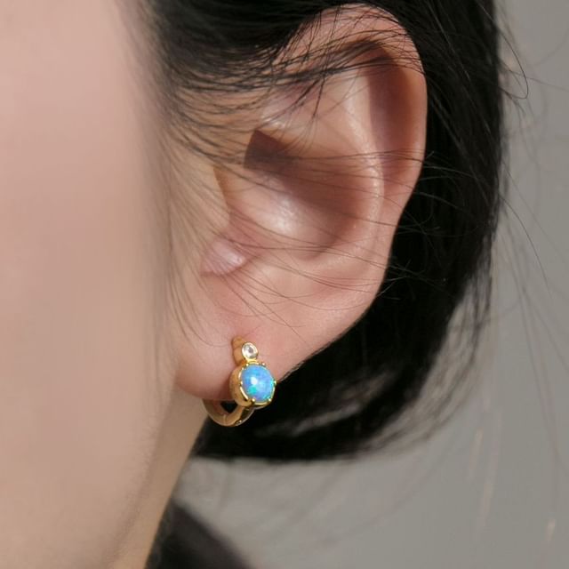 A-ROCH-Opal Rhinestone Sterling Silver Huggie Earring