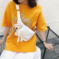 Auree - Bear Applique Canvas Sling Bag Auree - Bear Applique Canvas Sling Bag