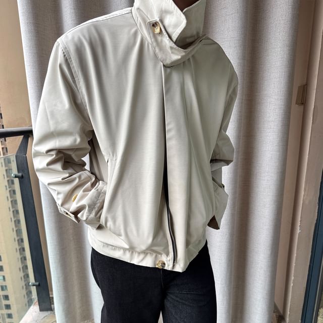 DragonRoad-Stand Collar Zip-Up Plain Jacket