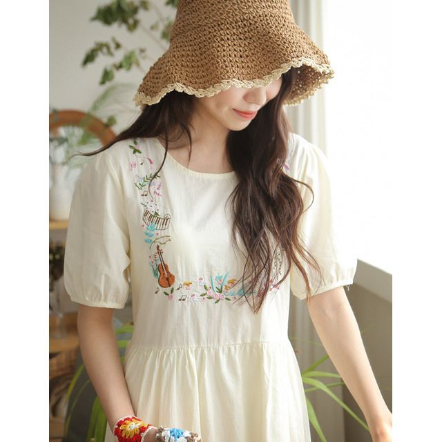 GOROKE Flower Embroidery TieWaist Dress YesStyle