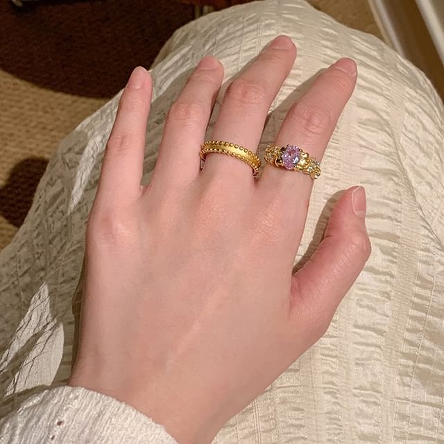 Show Mind-Rhinestone Brushed Alloy Open Ring Set