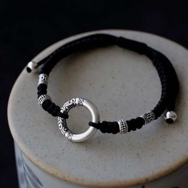 Dashiro-Embossed Silver Hoop Braided String Bracelet Various Designs