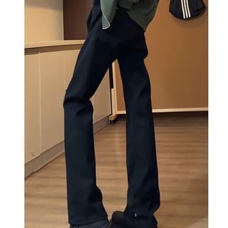 Kimeya-Mid Rise Plain Straight Leg Jeans