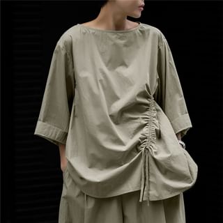 Felixia 3 4 Sleeve Plain Drawstring Blouse Sale