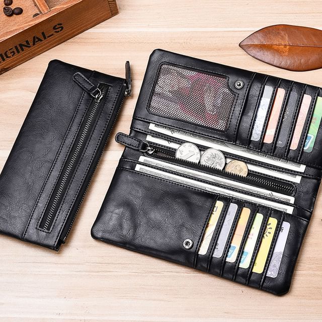 Wavecho-Faux Leather Zip Long Wallet