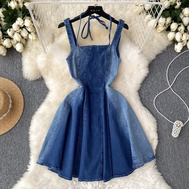 chinese dress ladies Zuma Belted A-Line Denim Mini Dress – VICI main image 0