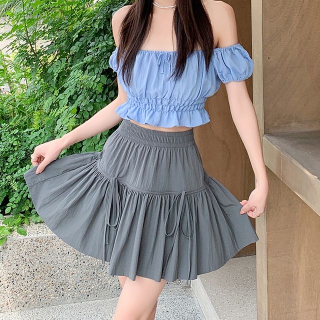Ukiyo-Elastic Waist Mini A-Line Skirt