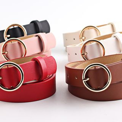 Leatha - Round Buckle Faux Leather Belt
