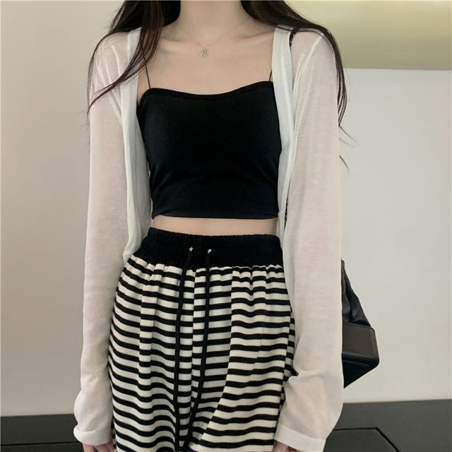 Moon City-Long-Sleeve Plain Sheer Cardigan