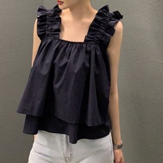 Tulstrix-Ruffle Strap Plain Camisole Top