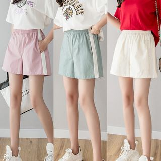 PANDAGO-Shorts con cintura elástica y ribete en contraste