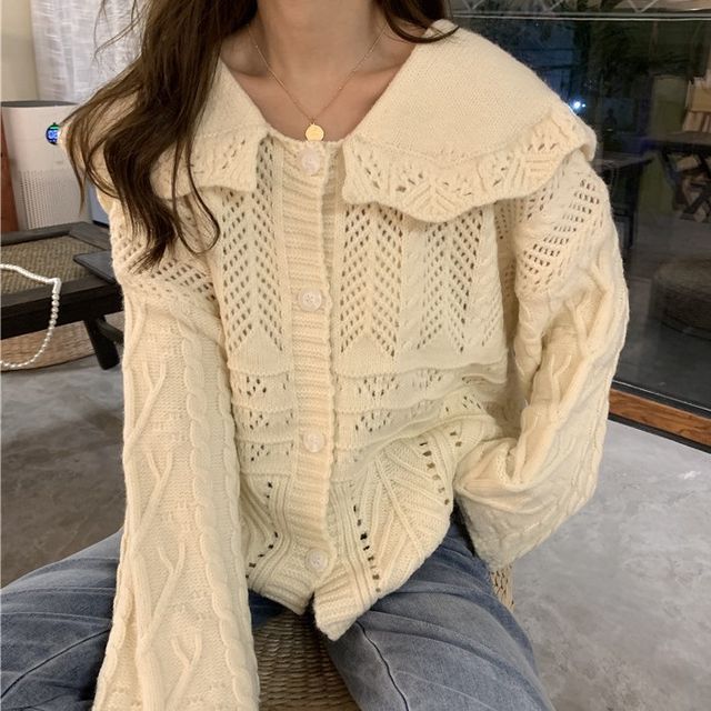 pointelle knit cardigan
