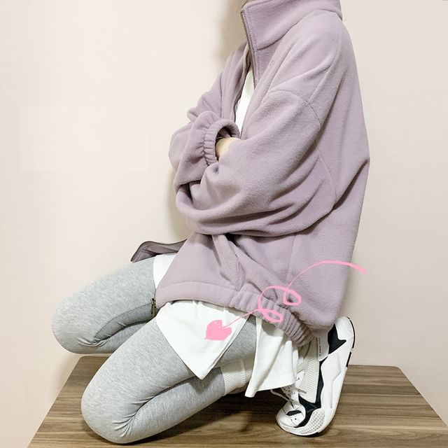 Glotto-Long Sleeve Plain Slit Loose T-Shirt