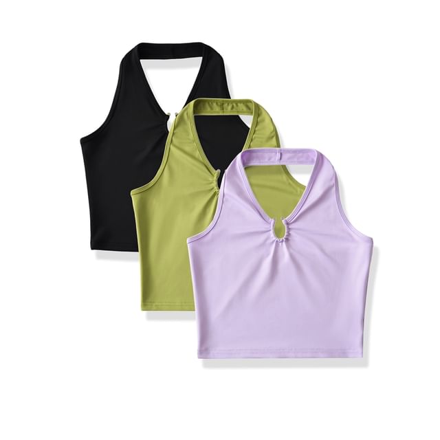 Ulark-Plain Cropped Halter Top