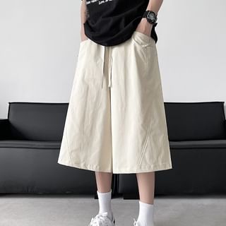 Patow-High Waist Plain Wide Leg Capri Pants