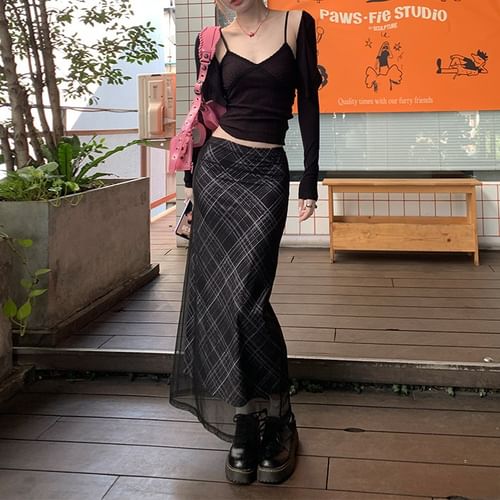 Mesh overlay maxi skirt hot sale