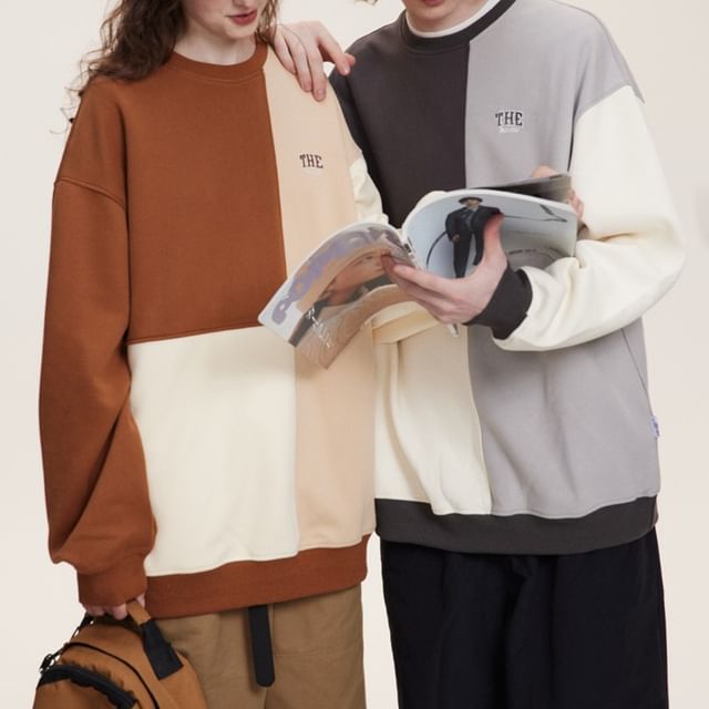 Chuoku-Crew Neck Lettering Patchwork Sweatshirt