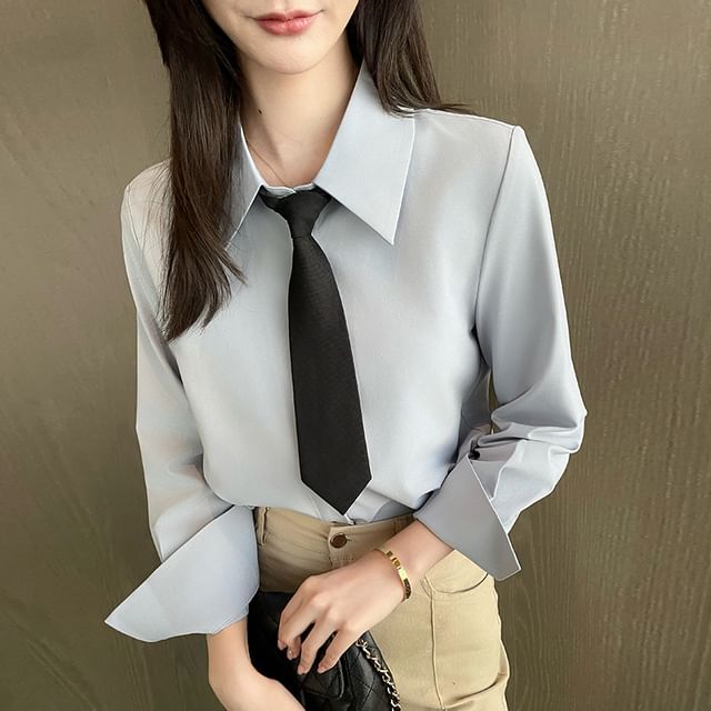 Dragan Pulse-Long-Sleeve Button-Up Plain Shirt