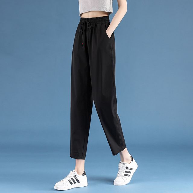 Jamieina - Drawstring Waist Plain Cropped Tapered Pants | YesStyle