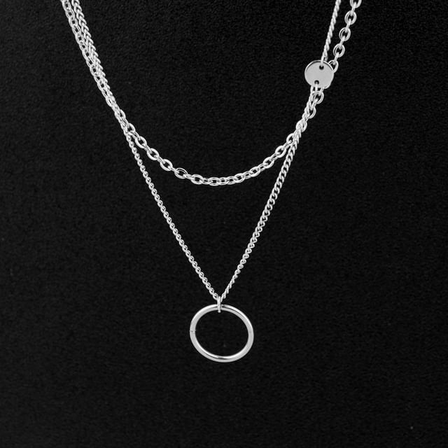Juanitro-Hoop Pendant Layered Chain Necklace