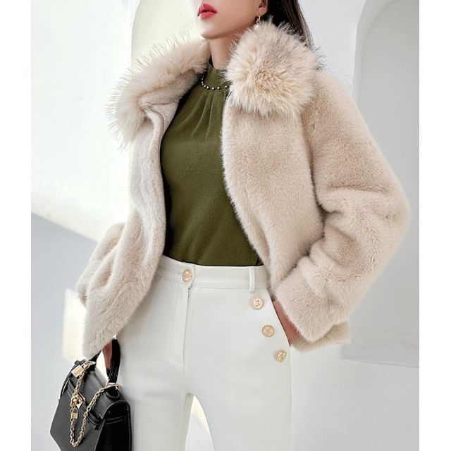 VOLUME ECO FUR COAT アイボリー NO COLLAR VOLUME ECO FUR COAT