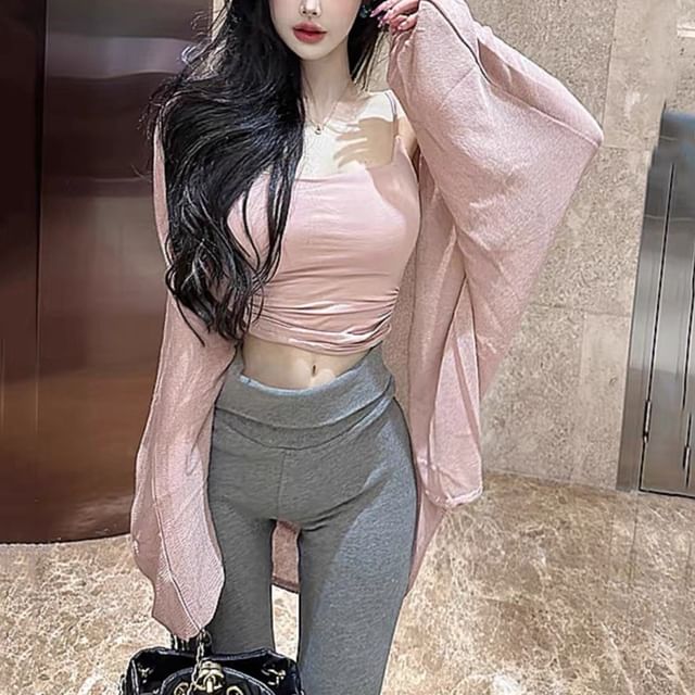 Asiris-Open Front Plain Knitted Cardigan