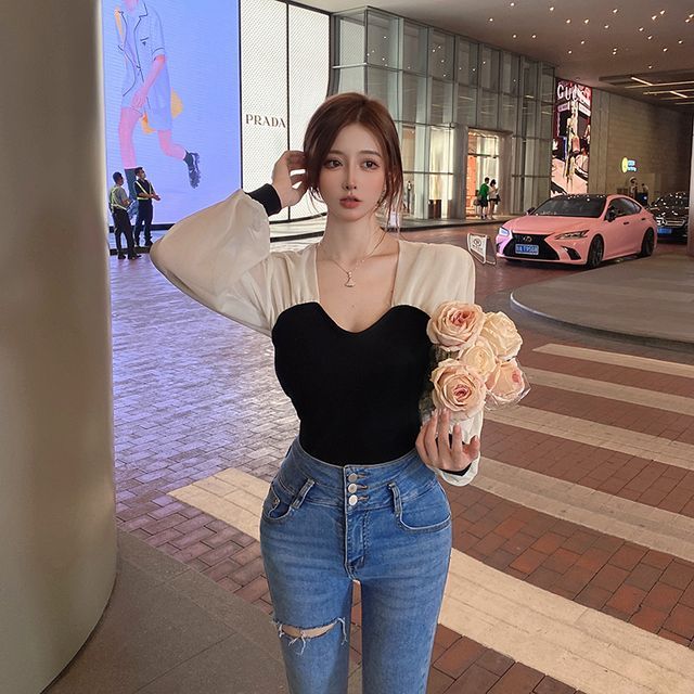 Everose-Two-Tone Chiffon Blouse