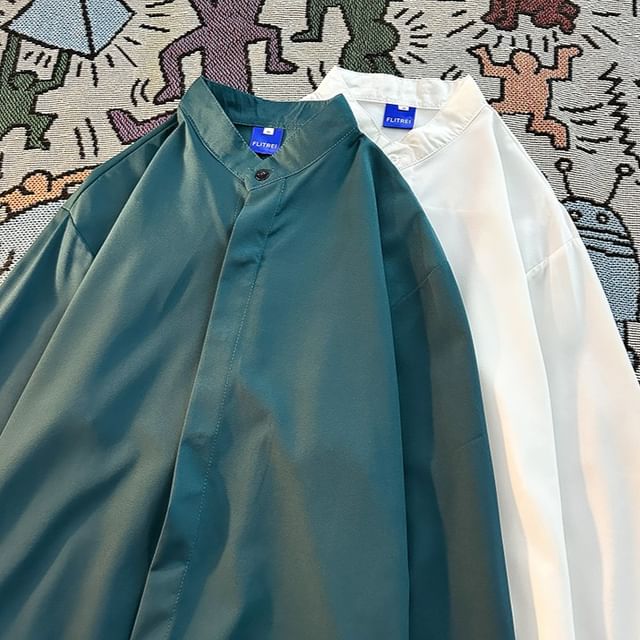 Plummie-Long-Sleeve Pocketed Plain Shirt