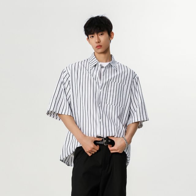 Vernanah-Short-Sleeve Striped Shirt