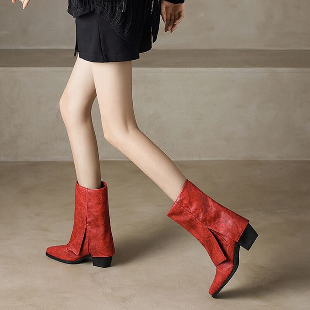 Queen Zoo-Square Toe Panel Block Heel Mid Calf Boots