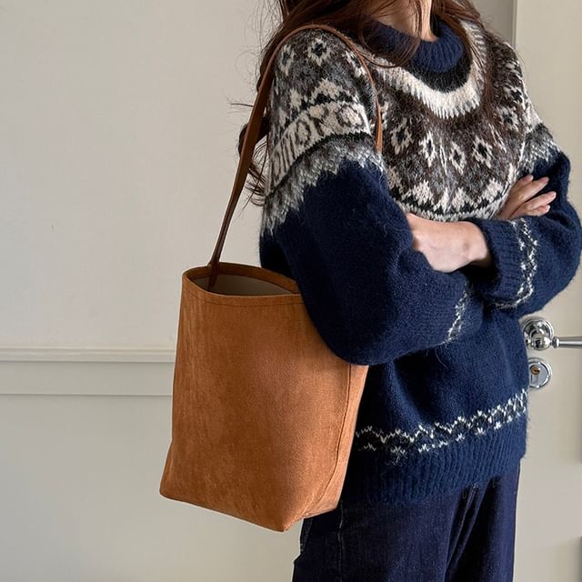 Basaran-Faux Suede Bucket Bag