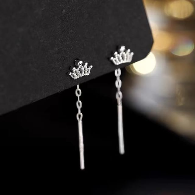 pexrl jewelry-Crown Sterling Silver Threader Earring