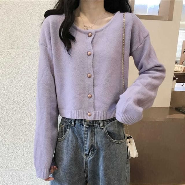 Sisyphi-Round Neck Plain Cardigan