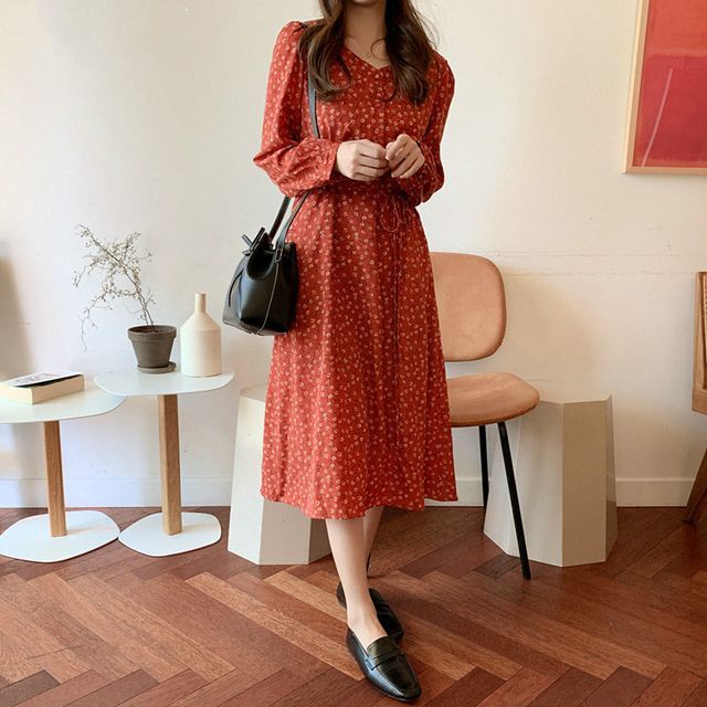 a line sweater dress knee length Womens Cashmere Wrap Dress Long Sleeve Elegant A-Line Midi Dress Beige / XS main image 0