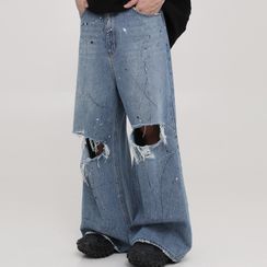 MPstudios - Distressed Splatter Print Baggy Jeans