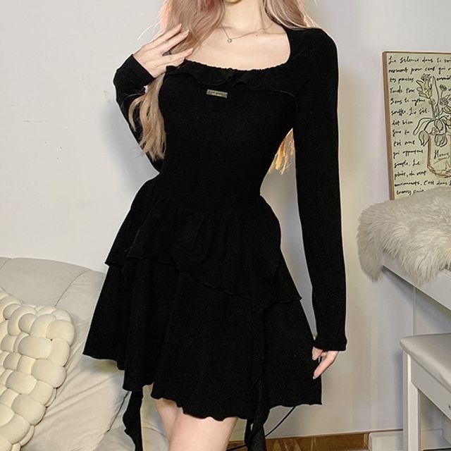 knee length dresses for ladies Cutest Twirl Long Sleeve Knit Skater Dress main image 1