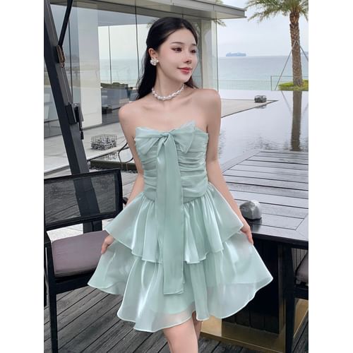 Strapless shirred outlet dress