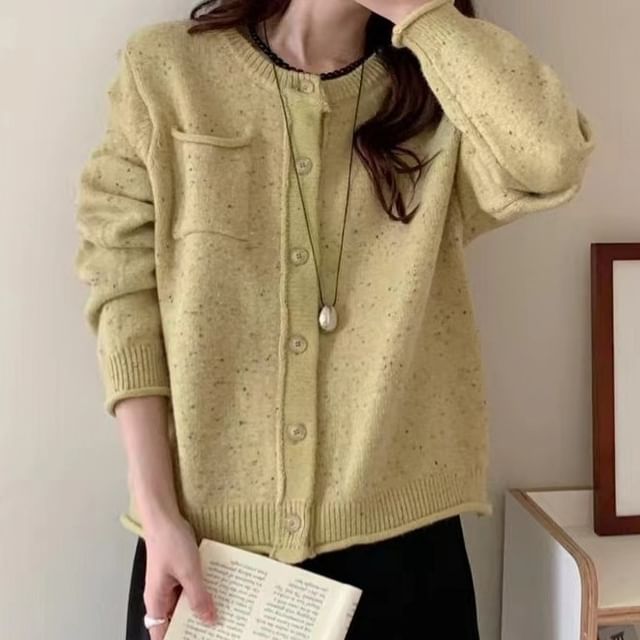 Cloud Nine-Crew Neck Melange Cardigan