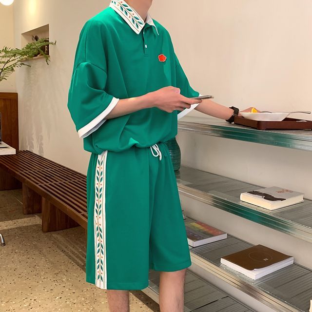 Short-Sleeve Floral Embroidered Polo 