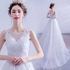 Caprice - Sleeveless Lace A-Line Trained Wedding Gown