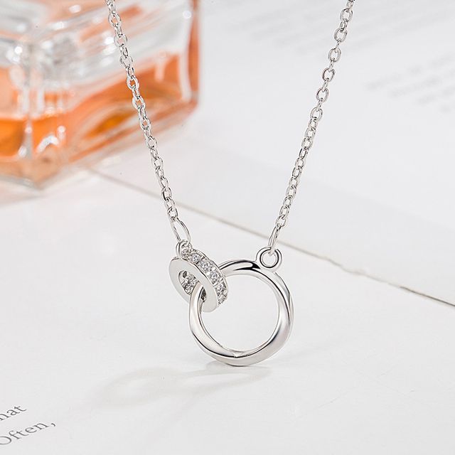 Forainer-Interlocking Hoop Rhinestone Pendant Alloy Necklace