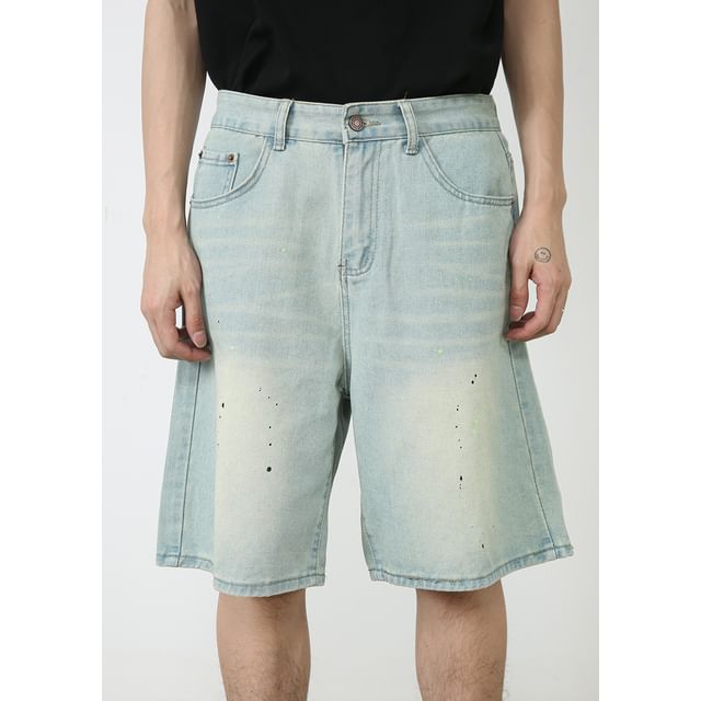 pinkdropper-Mid Rise Dotted Denim Shorts