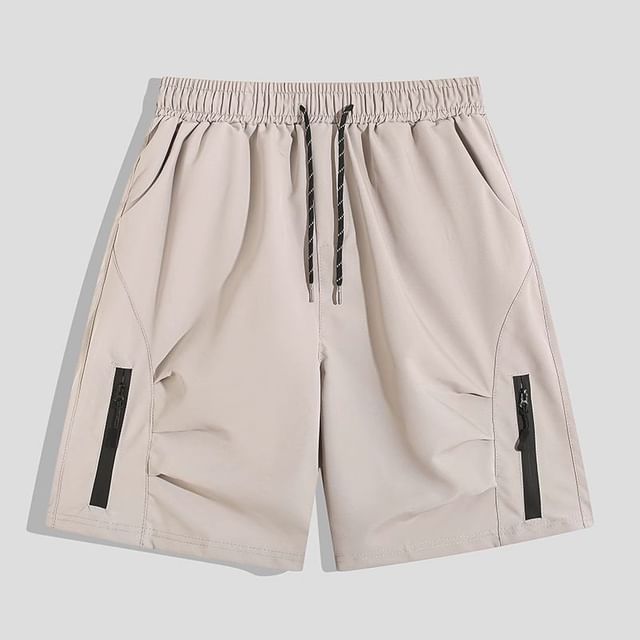purplelouve-Drawstring Waist Plain Shorts