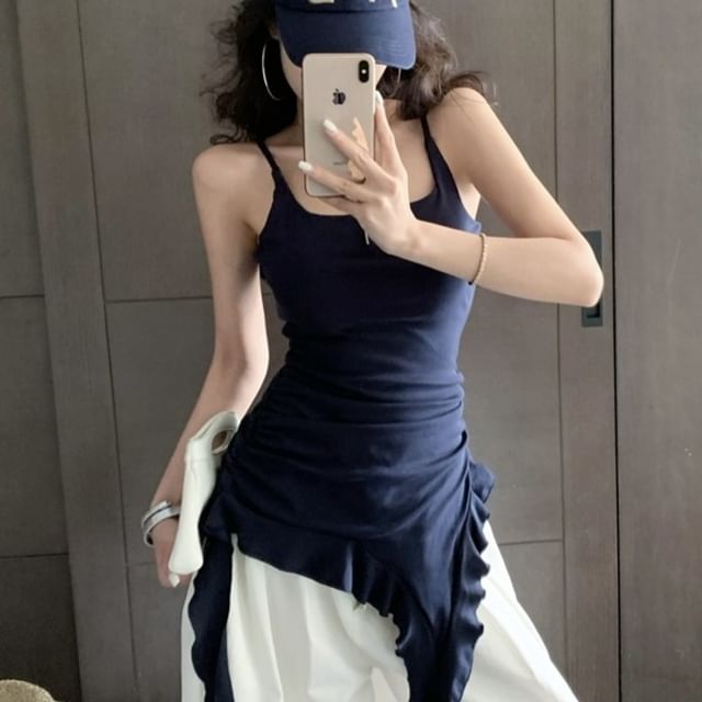 Porstina-Asymmetrical Plain Ruffled Camisole Top