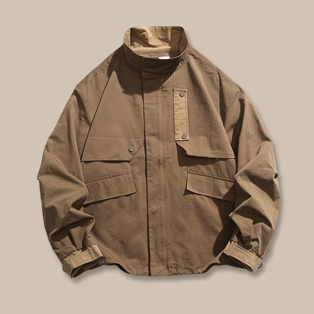 Chuoku - Stand Collar Plain Zip-Up Jacket | YesStyle
