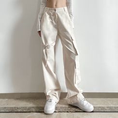 Genrovia - Low Rise Plain Flared Cargo Pants