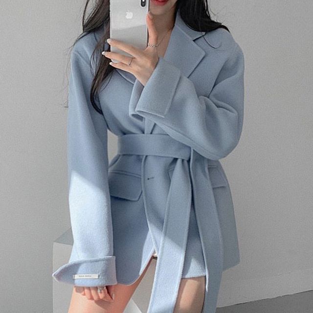 Coris-Notch Lapel Plain Tie Front Coat