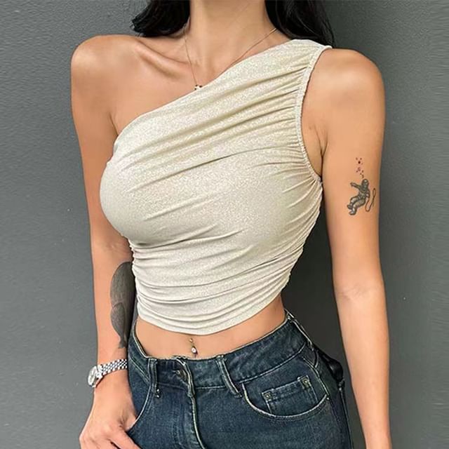 Everose-Asymmetrical Plain Crop Tank Top